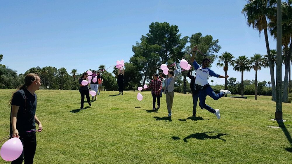 balloons and students